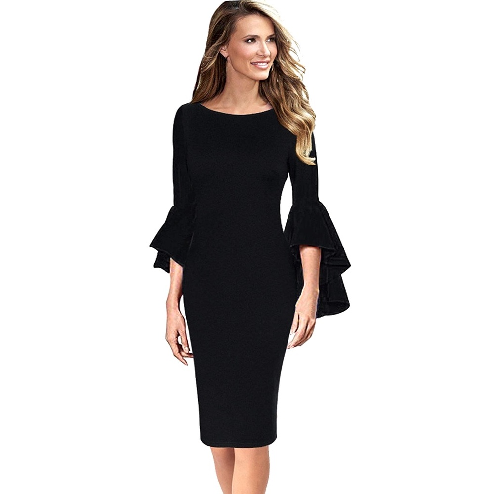 Haute Edition Women’s Plus Black Cocktail Party Dress Bell Sleeves Size 2X NWT